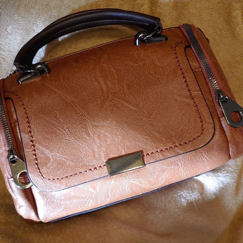 Elegant Brown Leather Handbag Vegan